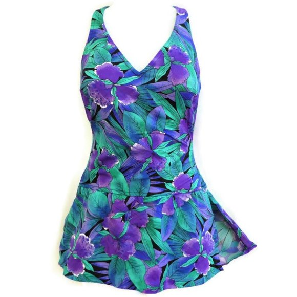 Vintage Other - Vintage 70s Swimdress Pin Up Hawaiian V Scoop Roxanne 38D